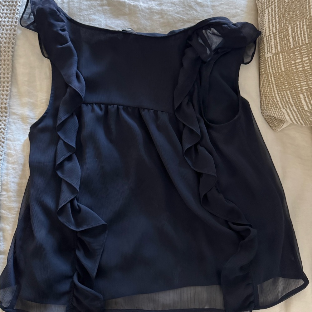 Express Midnight Blue Ruffle Blouse - Picture 3 of 4